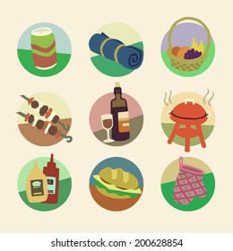 Picnic summer colorful icon set
