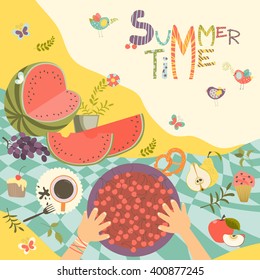  Picnic with summer fruits and berries