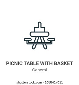 Picnic table with basket outline vector icon. Thin line black picnic table with basket icon, flat vector simple element illustration from editable general concept isolated stroke on white background