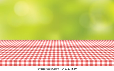 Picnic table cloth background for design montage. Red checkered tablecloth summer texture vector illustration