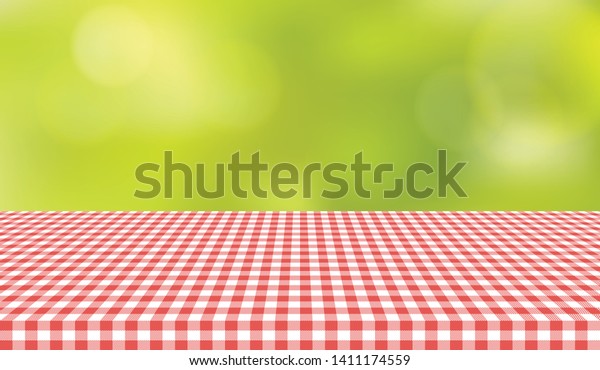 Picnic table cloth\
background for design montage. Red checkered tablecloth summer\
texture vector\
illustration