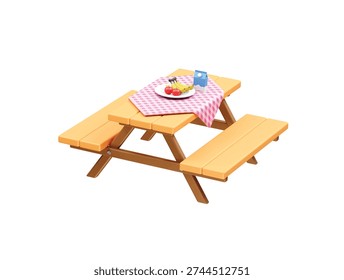 Picnic Table with Food and Drink icon illustration 3d rendering
