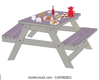 Picnic table with food vector