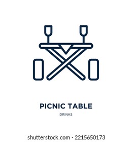 picnic table icon from drinks collection. Thin linear picnic table, picnic, table outline icon isolated on white background. Line vector picnic table sign, symbol for web and mobile