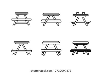 Ilustración vectorial de arte de línea de icono de mesa de picnic aislada