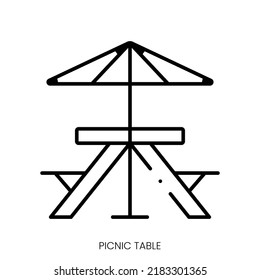 icono de tabla de picnic. Signo de estilo lineal aislado en fondo blanco. Ilustración del vector