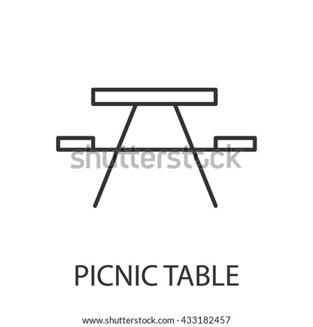 Picnic table icon or logo line art style. Vector Illustration.