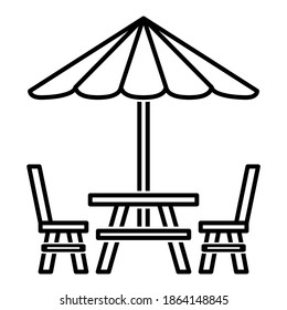 Icono de tabla de picnic en diseño de estilo de contorno moderno. Ilustración vectorial aislada en fondo blanco.