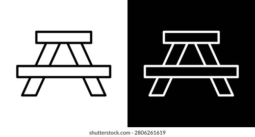 Picnic table icon outline collection in black..