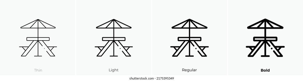 picnic table icon. Thin, Light Regular And Bold style design isolated on white background