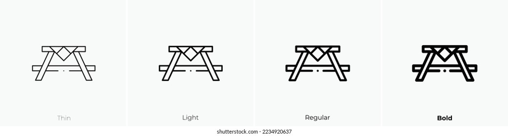 picnic table icon. Thin, Light Regular And Bold style design isolated on white background