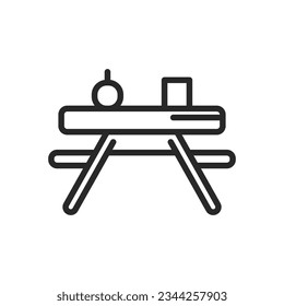 Picnic Table Icon. Vector Outline Editable Sign Folding Picnic Table for Outdoor Dining and Camping Leisure. Linear Minimal Illustration of Portable Picnic Table.