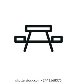 Picnic table isolated icon, wooden garden table and bench vector symbol with editable stroke