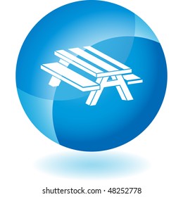 Picnic table isolated on a white background.