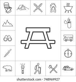 picnic table. line camping icon set on white background