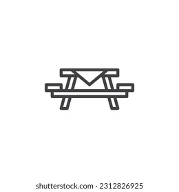 Icono de línea de tabla de picnic. signo de estilo lineal para concepto móvil y diseño web. Tabla con icono del vector del contorno del asiento. Símbolo, ilustración del logotipo. Gráficos vectoriales