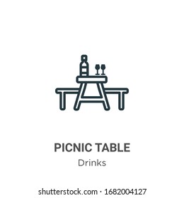 Picnic table outline vector icon. Thin line black picnic table icon, flat vector simple element illustration from editable drinks concept isolated stroke on white background