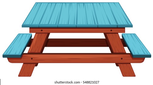 Picnic table painted blue illustration