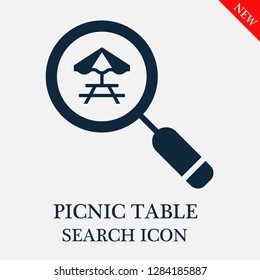 Picnic table search icon. Editable Picnic table search icon for web or mobile.