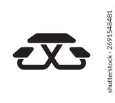 Picnic table solid glyph icon for park furniture outdoor dining and public recreation area symbol vector illustration of wooden bench for camping and leisure