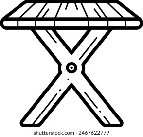 Сamping picnic table stool icon line style