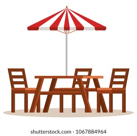 picnic table with umbrella scene