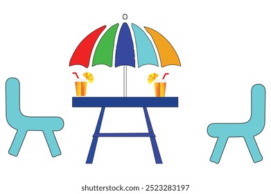Picnic table vector icon isolated on white  background. Vector illustration Picnic table icons, with different colours along with umbrella EPS 9