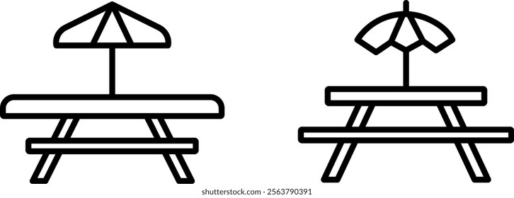 "Picnic Table Vector Line Icon Set – Outdoor and Leisure Symbols"