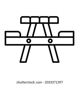 Picnic Table Vector Outline Icon Isolated On White Background
