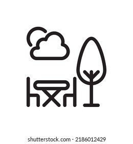 Picnic Table Vector Outline Icon. EPS 10 File Park and Nature Symbol