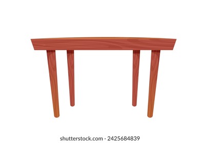 Picnic table wooden furniture, wood desk with leg, rustic construction in cartoon style isolated on white background. Comic wooden textured coffee table.