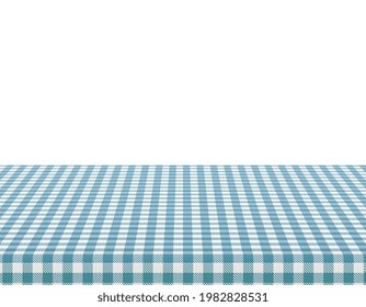 Manteles de picnic. Textura de cuadrados de tela azul retro. Lienzo de escritorio o manta de patrón. Superficie limpia con textil, plantilla para el banner vectorial del menú de café de restaurante de anuncios