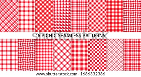 Picnic tablecloth seamless pattern. Red gingham backgrounds. Vector. Plaid cloth napkin textures. Set checkered kitchen prints. Retro wallpaper with check square glen houndstooth. Color illustration