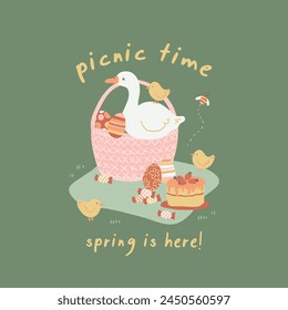 Picnic time with swans hand drawn vector