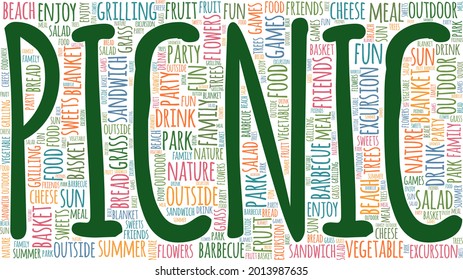 Picnic vector illustration word cloud isolated on a white background.