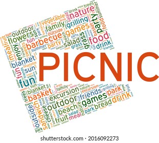 Picnic vector illustration word cloud isolated on a white background.