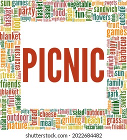 Picnic vector illustration word cloud isolated on a white background.