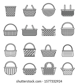 Picnic wicker icons set. Outline set of picnic wicker vector icons for web design isolated on white background