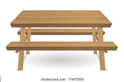 picnic wood table on a white background