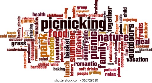 Picnicking word cloud concept. Vector illustration