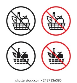 Picnics Are Prohibited Sign Vector Icon Set. Outdoor Dining Ban Emblem vector symbol for UI design.