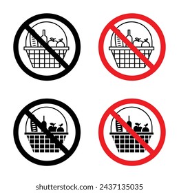 Picnics Are Prohibited Sign Vector Illustration Set. No Vacation Picnic Zone Sign suitable for apps and websites UI design style.