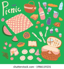 Picnic-themed set of isolated vector illustrations