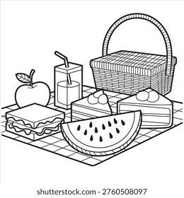 Picninc food set illustration vector line art coloring design