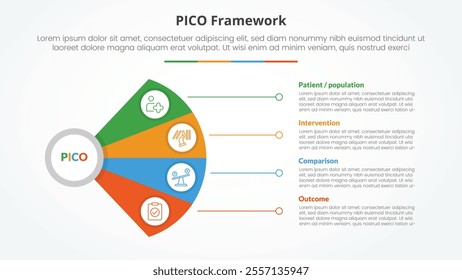 PICO framework infographic concept for slide presentation with fan propeller shape with line connection with 4 point list with flat style vector