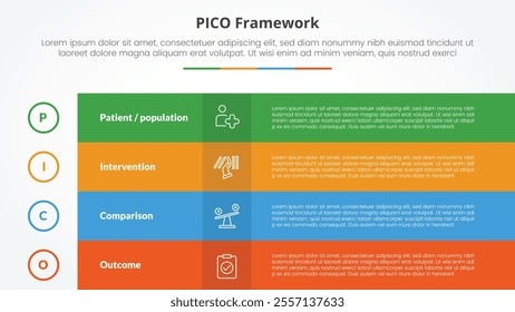 PICO framework infographic concept for slide presentation with box table fullpage colorful with 4 point list with flat style vector