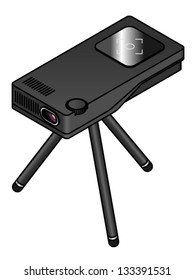 A pico projector on a tripod.