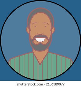 Picon of smiling black man with beard wearing green shirt. Flat vector illustration design