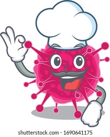 Picornaviridae chef cartoon design style wearing white hat