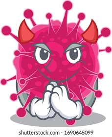 Picornaviridae dressed as devil cartoon character design style